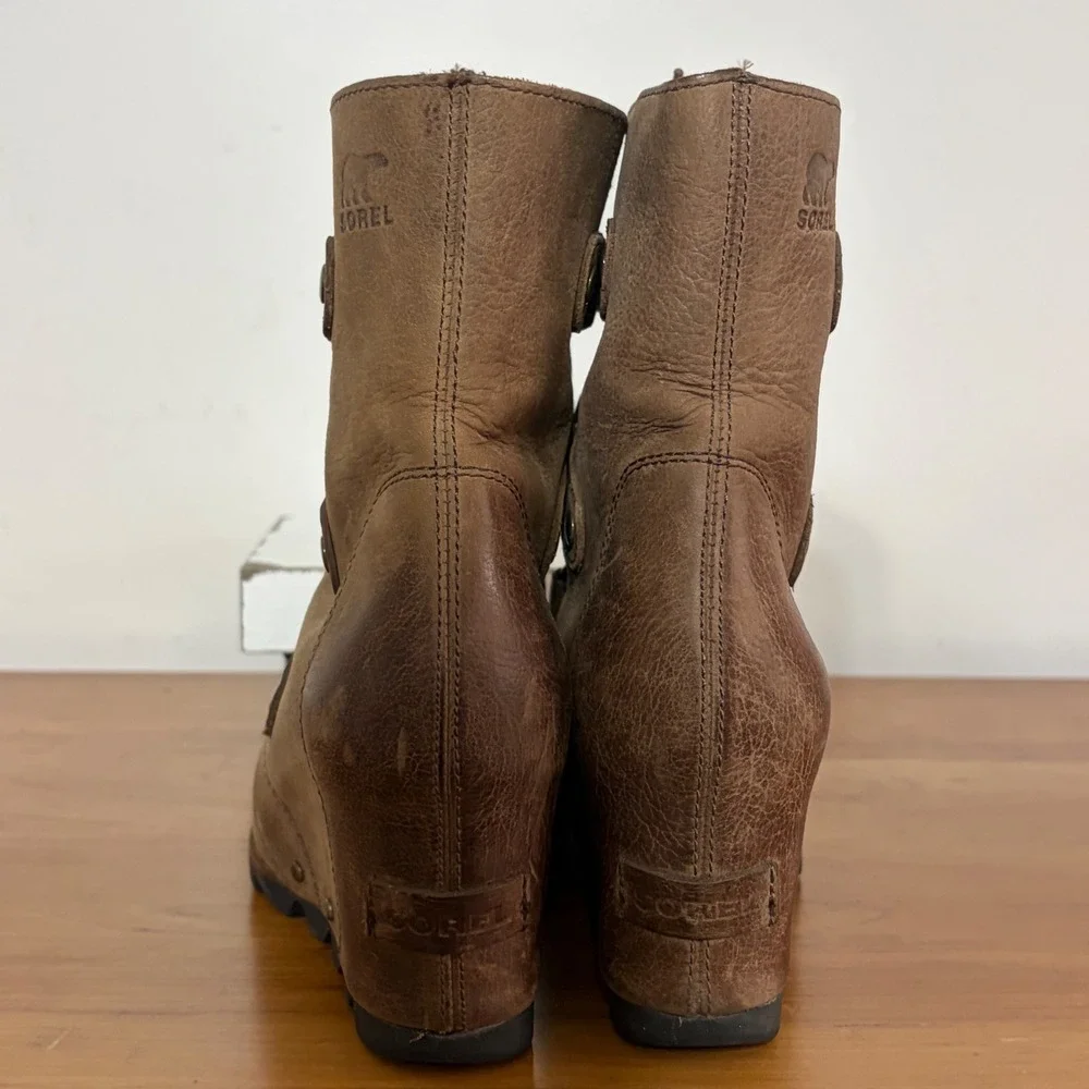 Sorel Joan of Arctic Wedge II Brown Leather Ankle Boots NL2305-256 Womens 7